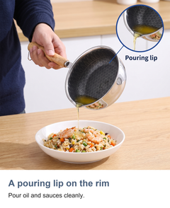 Mini stainless steel frying pan: A pouring lip on the rim