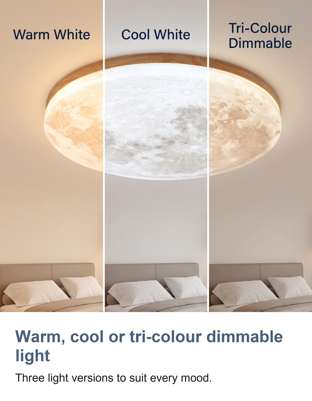 Moon ceiling light: Warm, cool or tri-colour dimmable light
