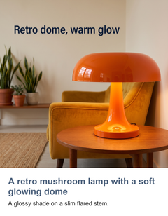Retro mushroom table lamp: A retro mushroom lamp with a soft glowing dome