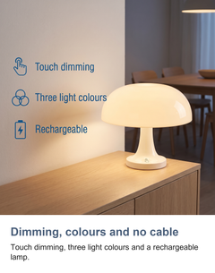 Retro mushroom table lamp: Dimming, colours and no cable