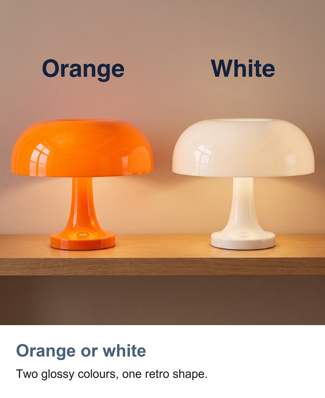 Retro mushroom table lamp: Orange or white