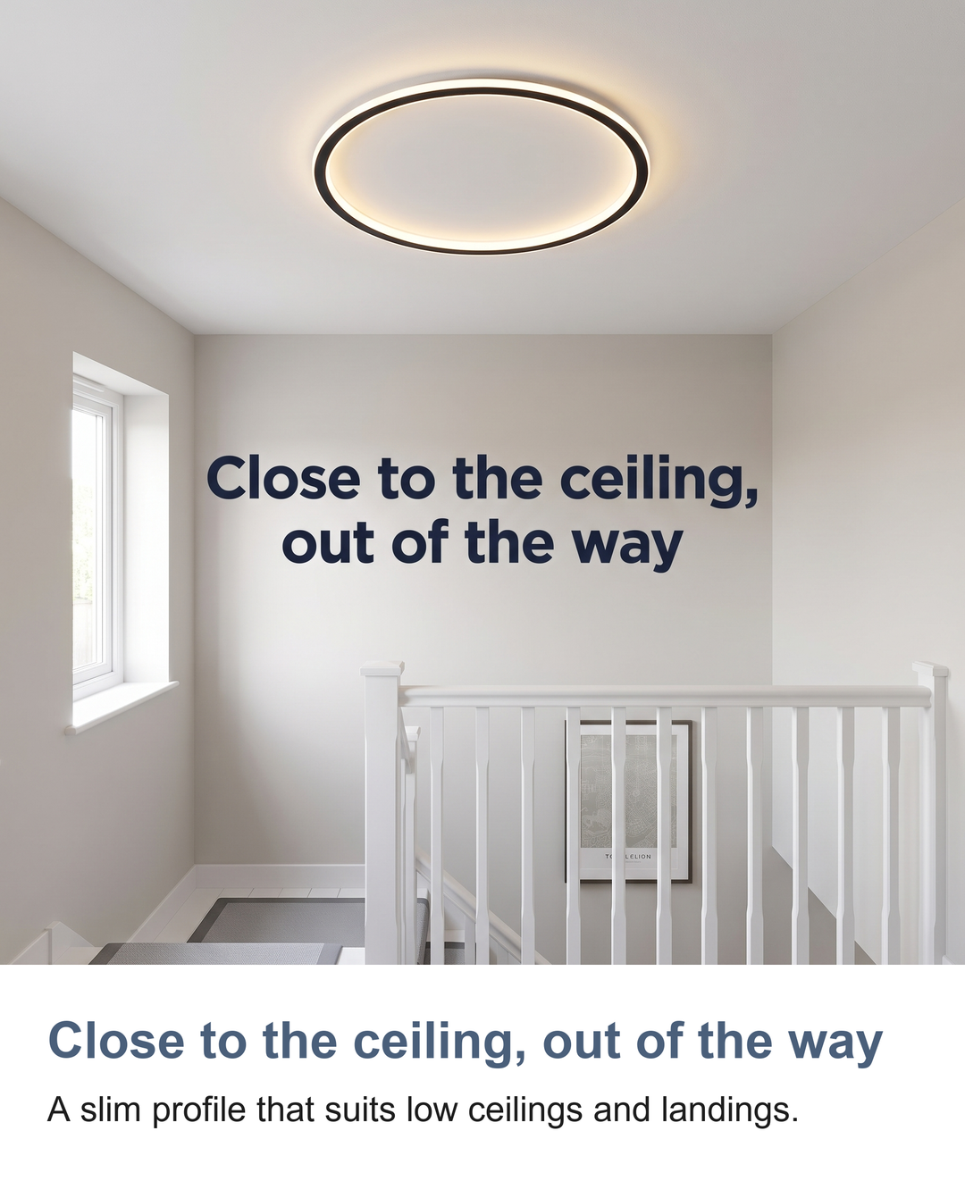 Thin ring LED ceiling light: Close to the ceiling, out of the way