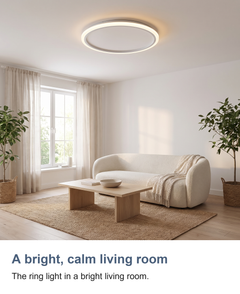 Thin ring LED ceiling light: A bright, calm living room