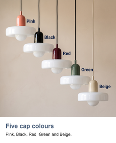 Bauhaus glass pendant light with ring shade: Five cap colours