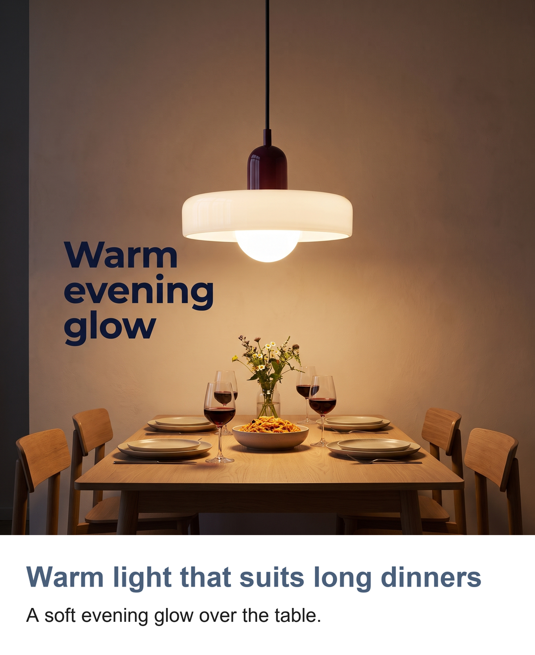 Bauhaus glass pendant light with ring shade: Warm light that suits long dinners