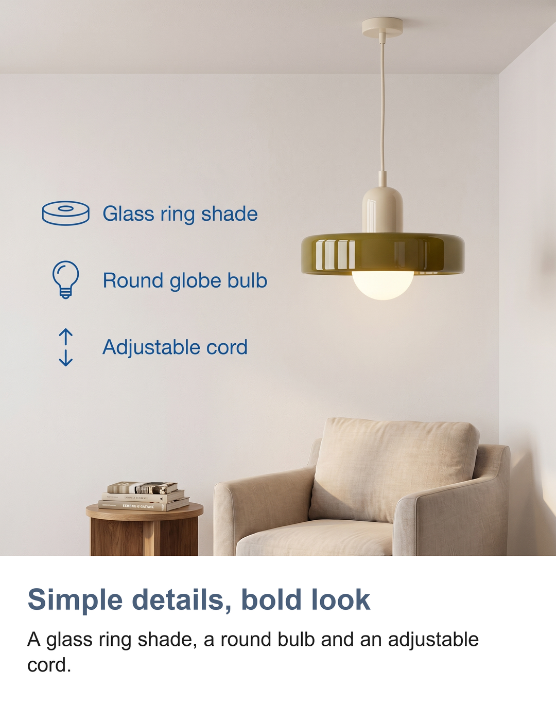 Bauhaus glass pendant light with ring shade: Simple details, bold look