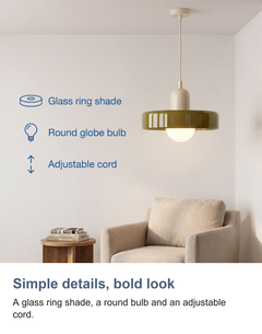 Bauhaus glass pendant light with ring shade: Simple details, bold look