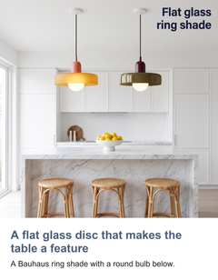 Bauhaus glass pendant light with ring shade: A flat glass disc that makes the table a feature