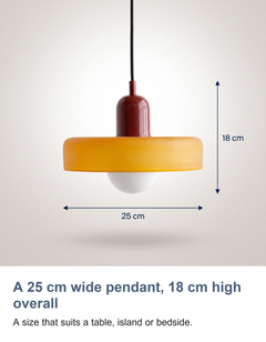 Bauhaus glass pendant light with ring shade: A 25 cm wide pendant, 18 cm high overall