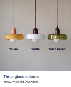 Bauhaus glass pendant light with ring shade: Three glass colours