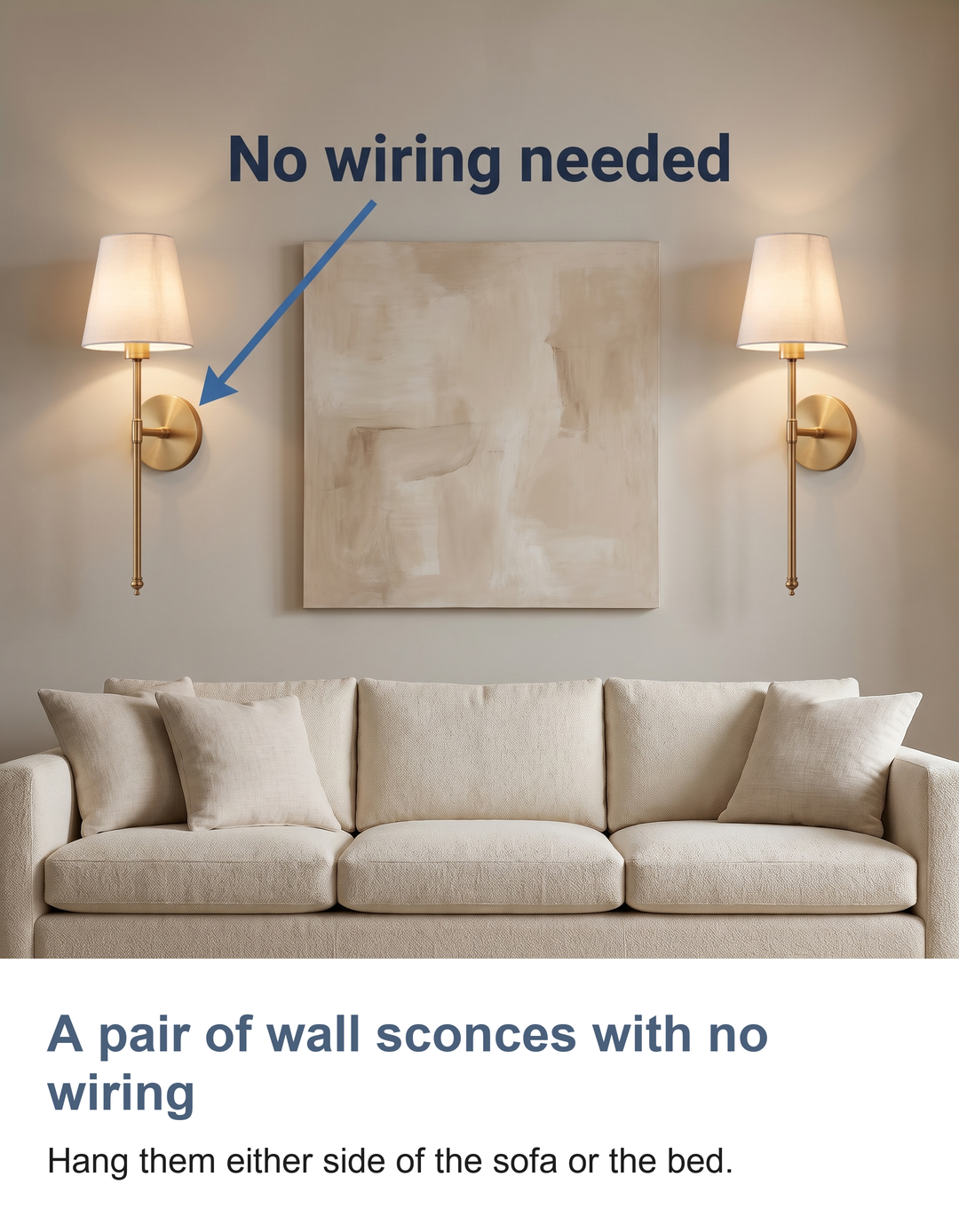 Wireless wall sconces set of 2: A pair of wall sconces with no wiring