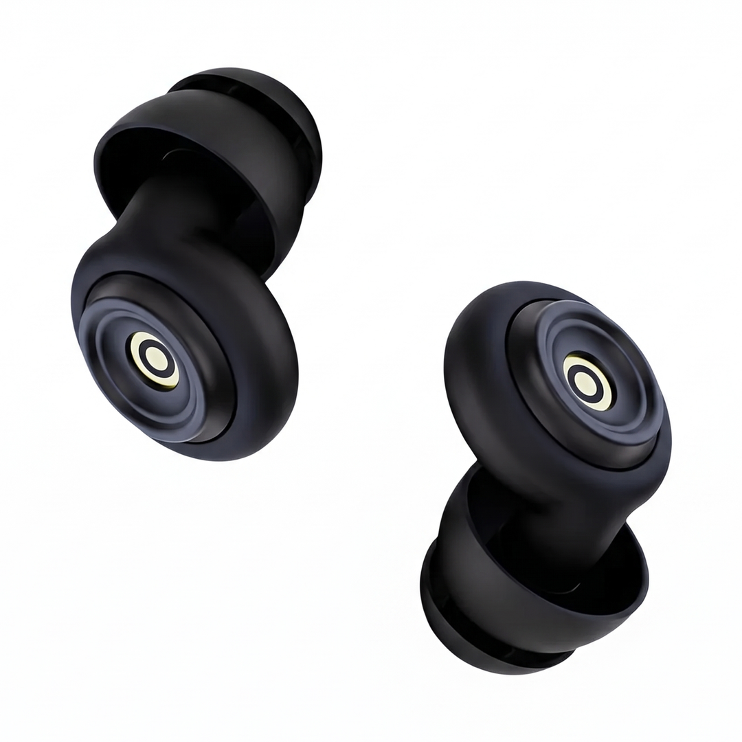 Black soft silicone sleep earplugs with a ring design