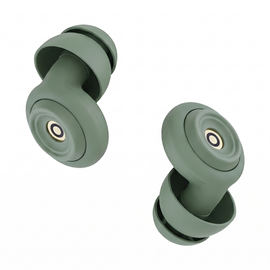 Green soft silicone sleep earplugs with a ring design
