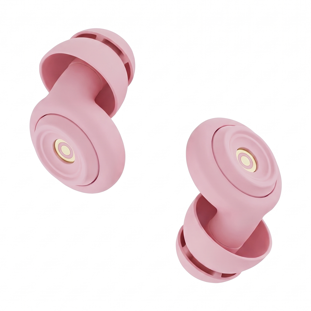 Pink soft silicone sleep earplugs with a ring design