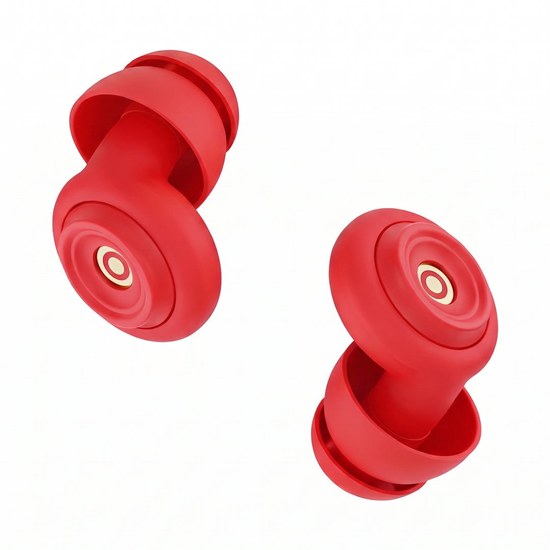 Red soft silicone sleep earplugs with a ring design