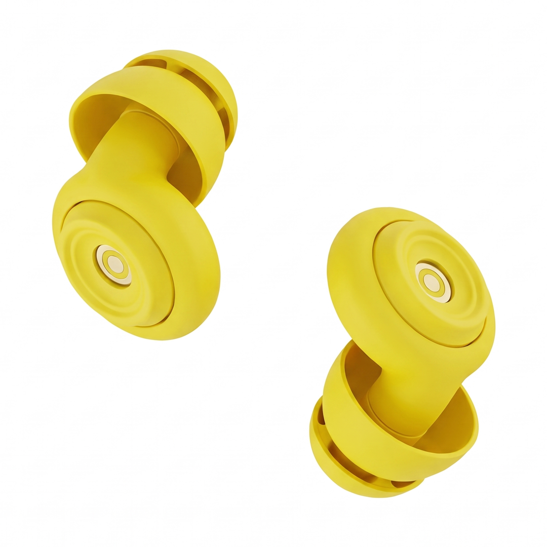 Yellow soft silicone sleep earplugs with a ring design