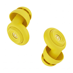 Yellow soft silicone sleep earplugs with a ring design