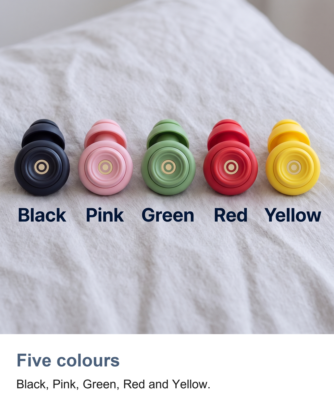 Reusable silicone sleep earplugs: Five colours