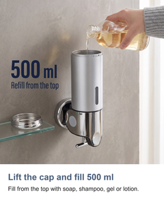 Wall mounted soap dispenser: Lift the cap and fill 500 ml