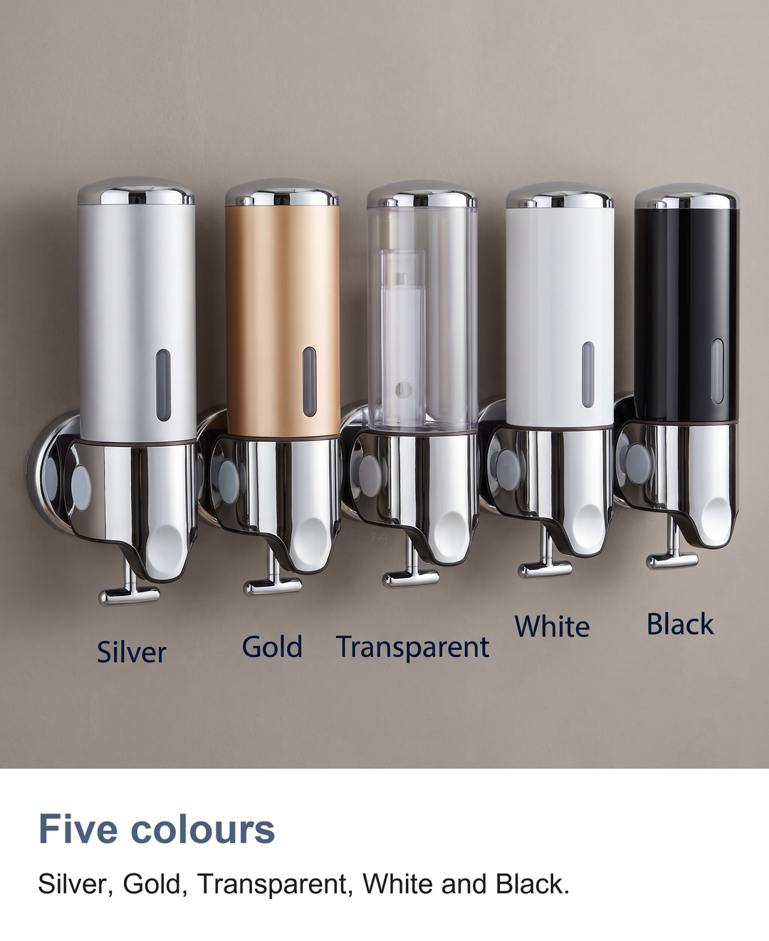 Wall mounted soap dispenser: Five colours