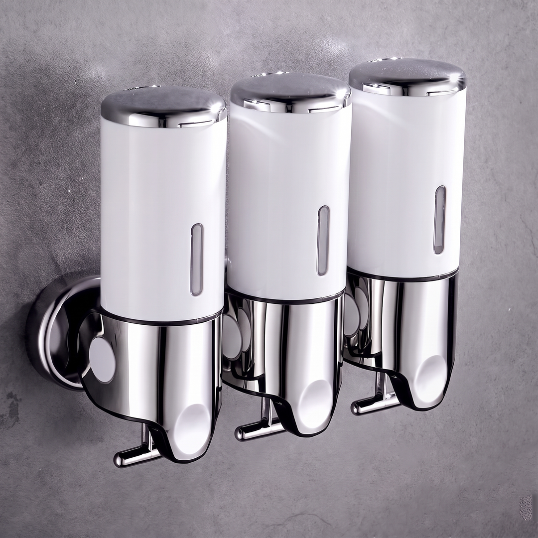 White wall mounted soap dispenser with chrome finish