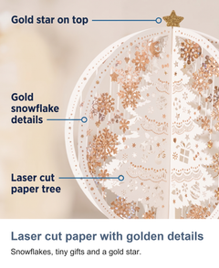 3D pop up Christmas card: Laser cut paper with golden details
