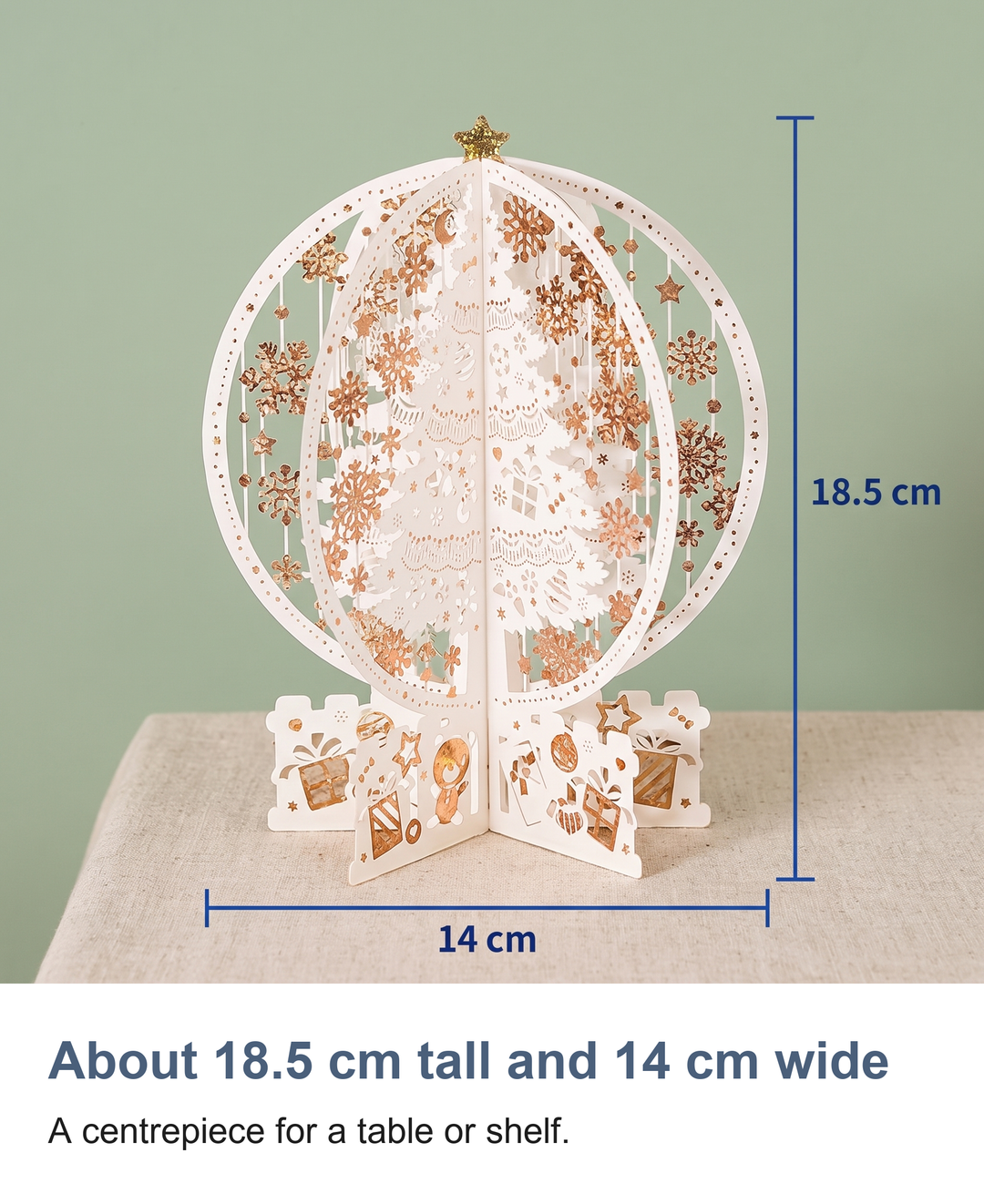 3D pop up Christmas card: About 18.5 cm tall and 14 cm wide