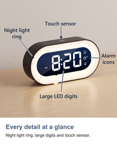 Digital alarm clock with night light: Every detail at a glance