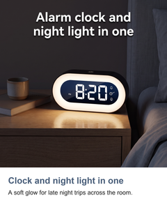 Digital alarm clock with night light: Clock and night light in one