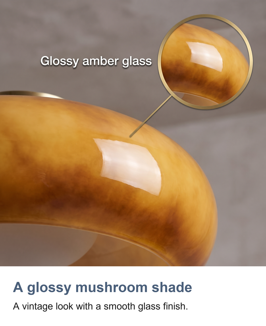 Amber glass mushroom ceiling light: A glossy mushroom shade