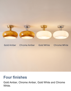 Amber glass mushroom ceiling light: Four finishes