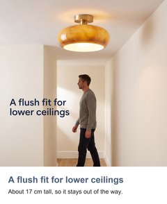 Amber glass mushroom ceiling light: A flush fit for lower ceilings