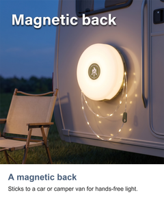 Camping lantern with 10m string light: A magnetic back