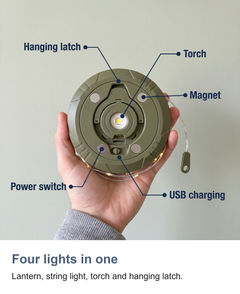 Camping lantern with 10m string light: Four lights in one