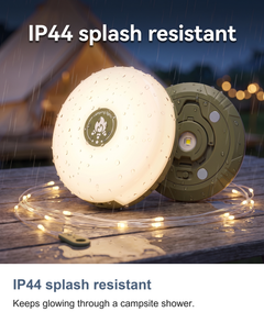 Camping lantern with 10m string light: IP44 splash resistant