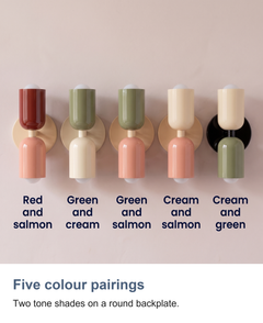 Two tone up and down capsule wall light: Five colour pairings