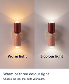 Two tone up and down capsule wall light: Warm or three colour light