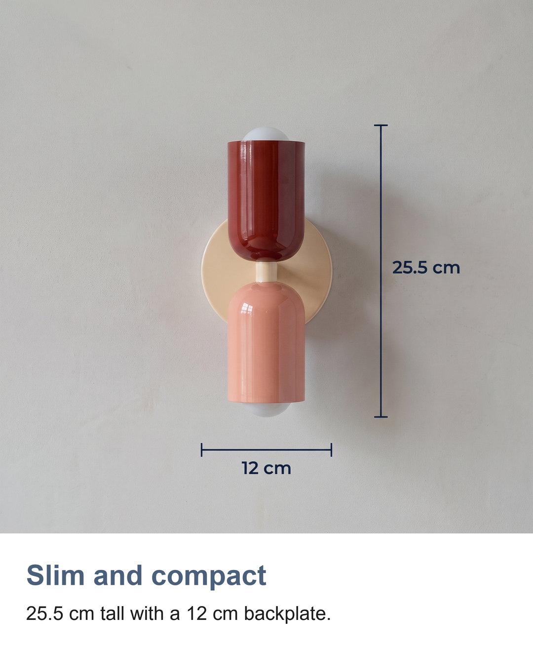 Two tone up and down capsule wall light: Slim and compact