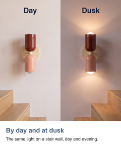 Two tone up and down capsule wall light: By day and at dusk