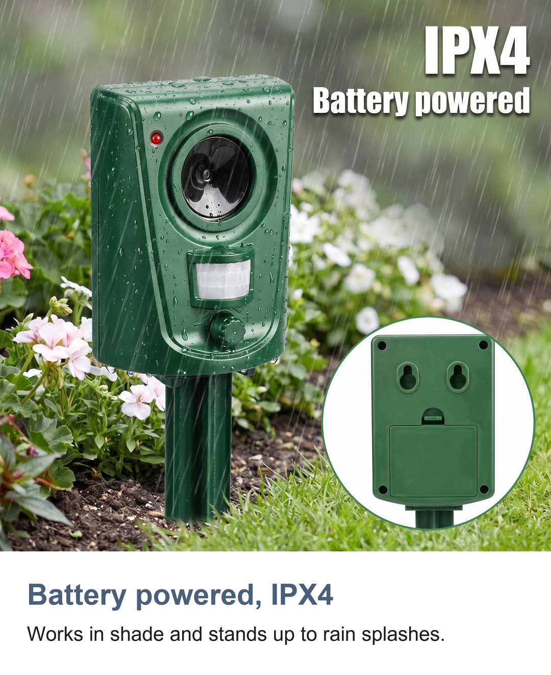 Ultrasonic cat repeller for garden: Battery powered, IPX4
