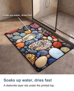 Diatomite bath mat with pebble print: Soaks up water, dries fast