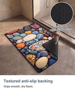 Diatomite bath mat with pebble print: Textured anti-slip backing