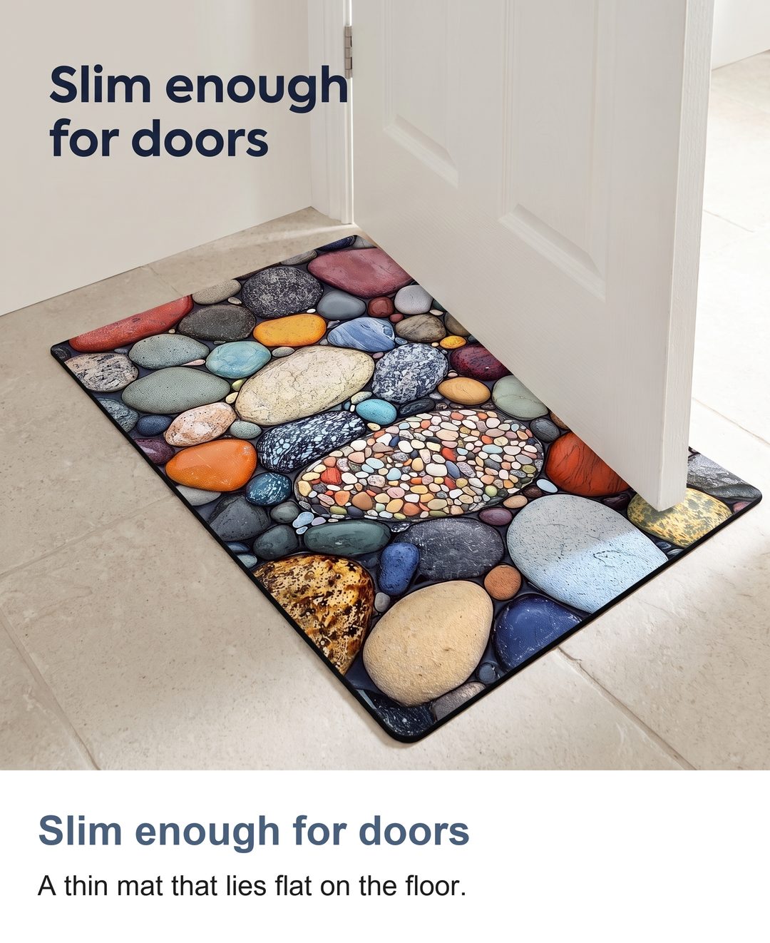 Diatomite bath mat with pebble print: Slim enough for doors