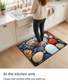 Diatomite bath mat with pebble print: At the kitchen sink