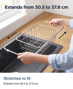 Expandable stainless steel dish drainer: Stretches to fit