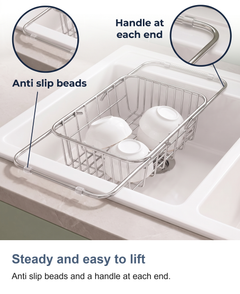 Expandable stainless steel dish drainer: Steady and easy to lift