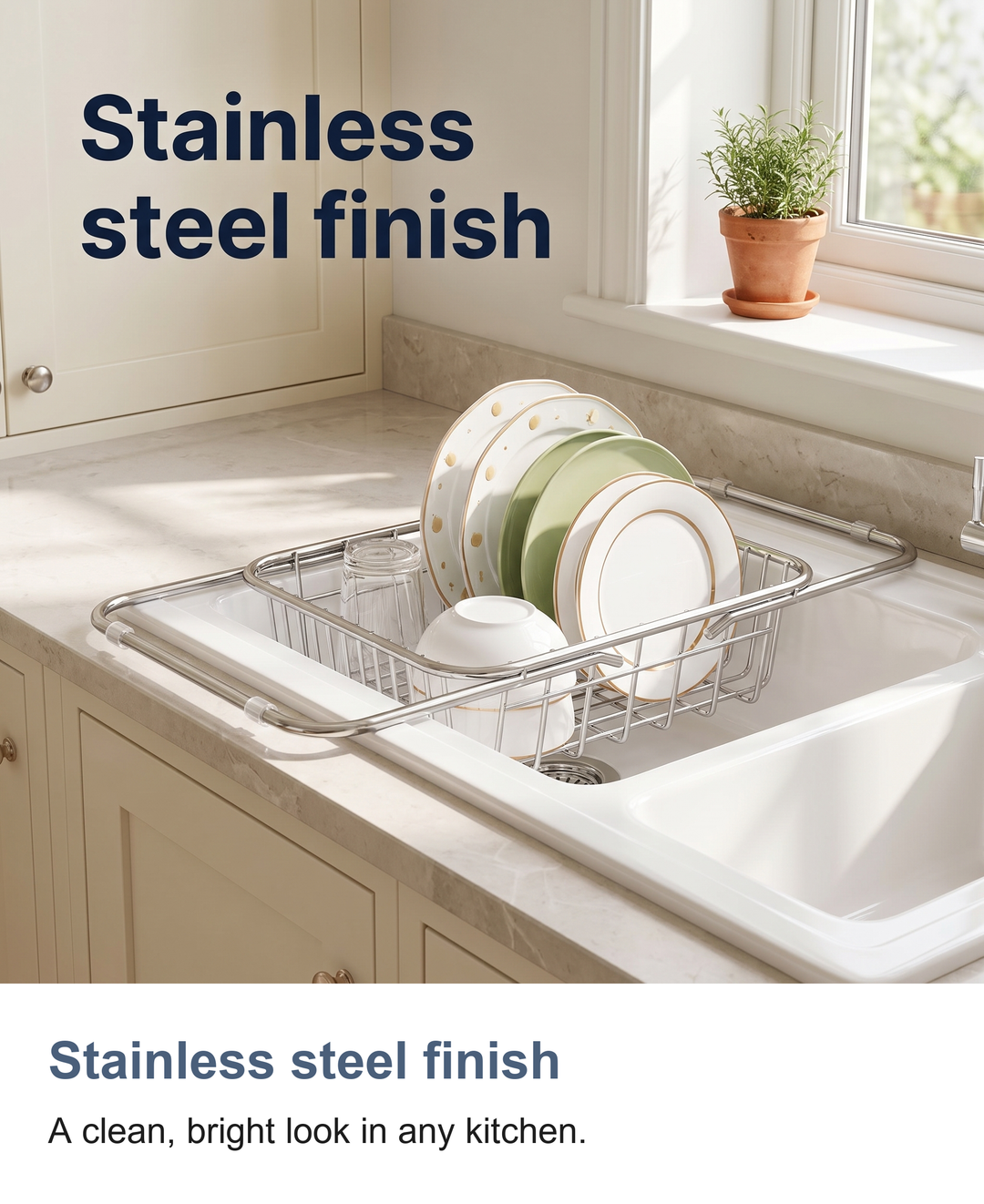 Expandable stainless steel dish drainer: Stainless steel finish