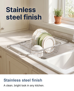 Expandable stainless steel dish drainer: Stainless steel finish