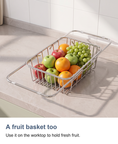 Expandable stainless steel dish drainer: A fruit basket too