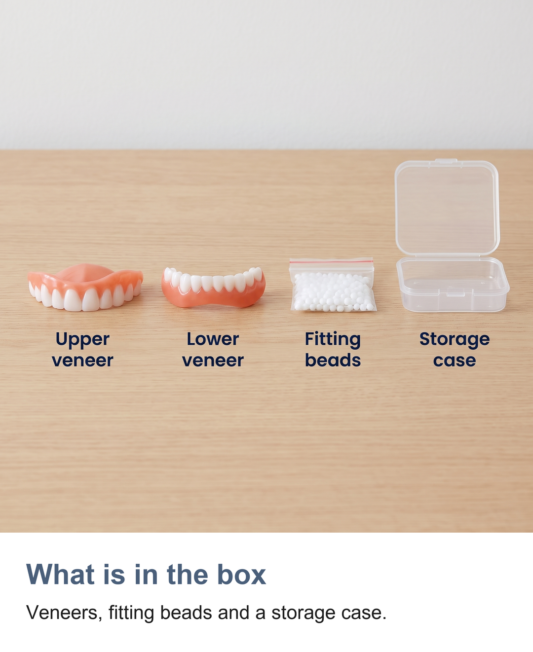 Snap on false teeth set: What is in the box